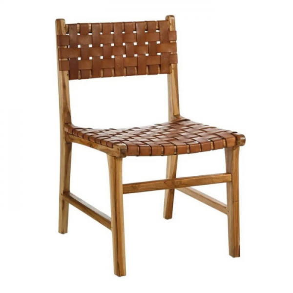 silla-madera-teka-cuero-marron